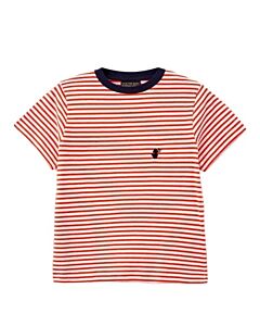 Save The Duck Kids Traffic Red Yasu Stripe Print Cotton T-Shirt