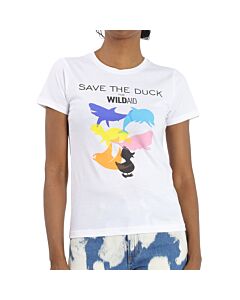 Save The Duck Ladies White Cotton Animal Print T-shirt