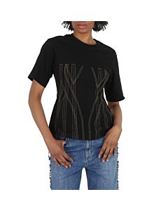 Stella Mccartney Ladies Black Corset Embroidery T-Shirt, Size X-Small