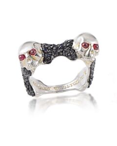 Stephen Webster Skull   Bones Men s Sterling Silver Ruby   Black Sapphire Ring
