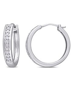 AMOUR 1/3 CT TW Diamond Hoop Earrings In Sterling Silver