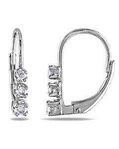 AMOUR 1/4 CT TW 3 Stone Diamond Leverback Earrings In Sterling Silver