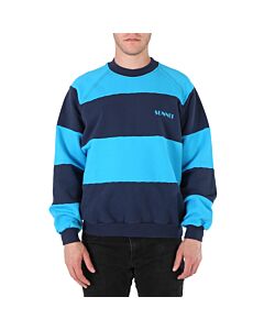 Sunnei Men's Dark Blue / Azure Logo Striped Sweatshirt