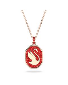 Swarovski Red Rose Gold-Tone Plated Signum Swan Pendant Necklace
