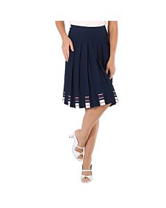 Thom Browne Ladies Blue Stripe-print Box-pleat Skirt, Brand Size 38 (US Size 6)