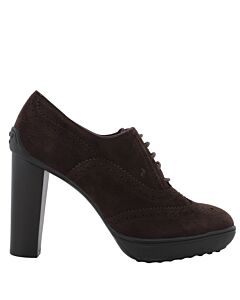 Tods Ladies Suede Lace Up High Heel Boots in Dark Brown