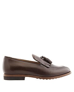 Tods Men's Dark Brown Leather Tassel Detail Loafers, Brand Size 5.5 ( US Size 6.5 )