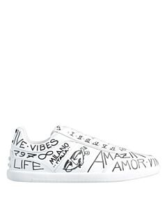 Tods Men's White Leather Branded Print Low-Top Sneakers