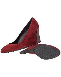 Tods Womens Suede Wedge in Dark Bloody Red