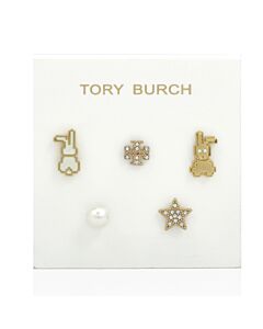 Tory Burch Rolled Gold/New Ivory Lucky Water Rabbit 5 Pc Earring Set