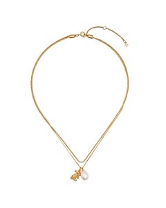 Tory Burch Rolled Gold/Pearl Rabbit Double-Strand Necklace