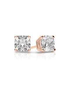 Tresorra 14K Rose Gold Cushion Cut Earth Mined Diamond Stud  Earrings