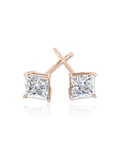 Tresorra 14K Rose Gold Princess Cut Earth Mined Diamond Stud  Earrings