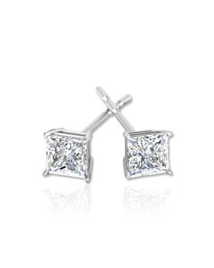 Tresorra 14K White Gold Princess Cut Earth Mined Diamond Stud  Earrings