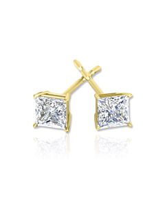 Tresorra 14K Yellow Gold Princess Cut Earth Mined Diamond Stud  Earrings
