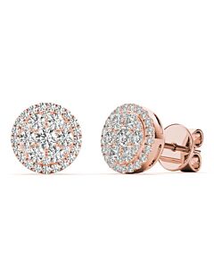 Tresorra 18K Rose Gold Rose Gold Round Halo Cluster Diamond Stud Earrings