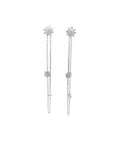Tresorra 18K White Gold Chain Flowers Diamond Dangle Earrings