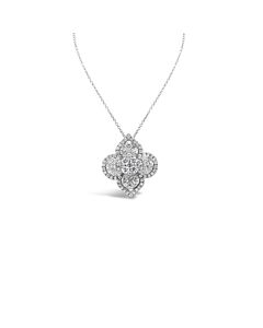 Tresorra 18K White Gold Clover Illusion Diamond Pendant Necklace
