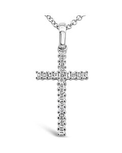 Tresorra 18K White Gold Cross Pendant Diamond Necklace in Carre Diamonds
