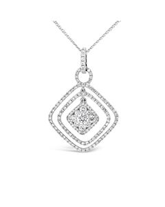 Tresorra 18K White Gold Cushion Double Open Halo Diamond Pendant Necklace