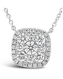 Tresorra 18K White Gold Cushion Halo Cluster Diamond Necklace
