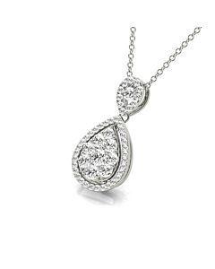 Tresorra 18K White Gold Double Pear Halo Cluster Diamond Pendant Necklace