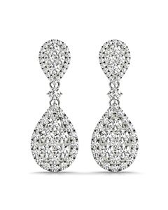 Tresorra 18K White Gold Double Pear Halo Diamond Cluster Drop Earrings