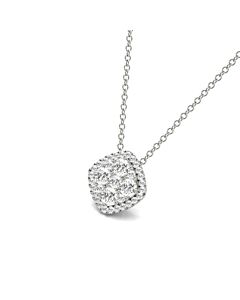 Tresorra 18K White Gold Fancy Yellow Cushion Halo Cluster Diamond Pendant Necklace