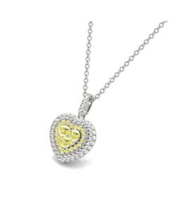 Tresorra 18K White Gold Fancy Yellow Heart Halo Cluster Diamond Pendant Necklace