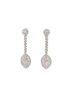 Tresorra 18K White Gold Float Marquise Halo Cluster Diamond Dangle Earrings
