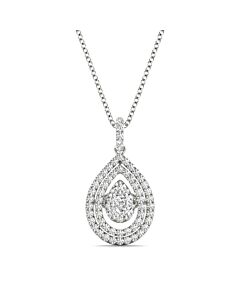 Tresorra 18K White Gold Float Pear Double Halo Cluster Diamond Pendant Necklace