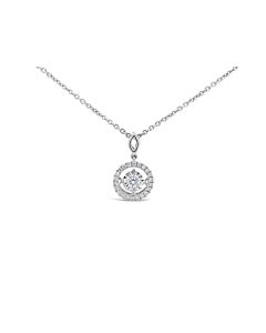 Tresorra 18K White Gold Floating Round Halo Diamond Pendant Necklace
