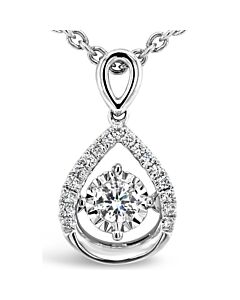 Tresorra 18K White Gold Floating Round in Open Pear Halo Diamond Pendant Necklace