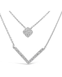 Tresorra 18K White Gold Geometric Double Layer Diamond Necklace