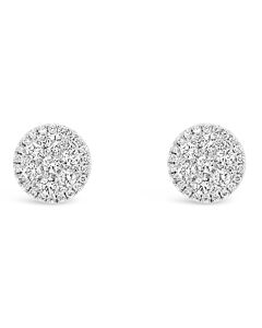 Tresorra 18K White Gold Large Round Halo Cluster Diamond Stud Earrings