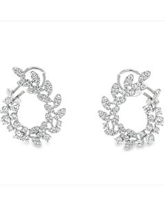 Tresorra 18K White Gold Leaf Open Circle Diamond Statement Hoop Earrings