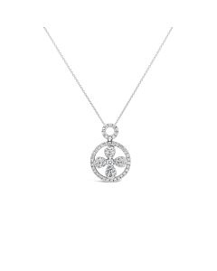 Tresorra 18K White Gold Lucky Clover in Open Double Open Halo Diamond Pendant Necklace