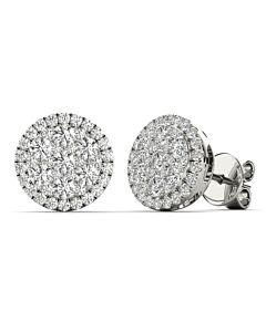 Tresorra 18K White Gold Medium Round Halo Cluster Diamond Stud Earrings