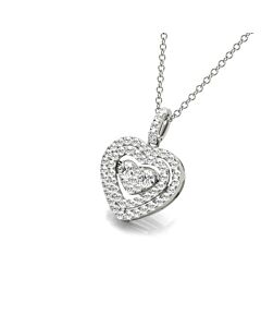 Tresorra 18K White Gold Mini Float Heart Double Halo Diamond Cluster Pendant Necklace
