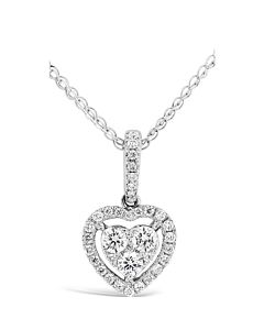 Tresorra 18K White Gold Mini Float Heart Halo Cluster Diamond Pendant Necklace