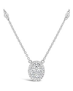 Tresorra 18K White Gold Oval Halo Cluster Diamond Pendant Necklace