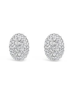 Tresorra 18K White Gold Oval Halo Cluster Diamond Stud Earrings