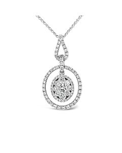 Tresorra 18K White Gold Oval Open Halo Cluster Diamond Pendant Necklace