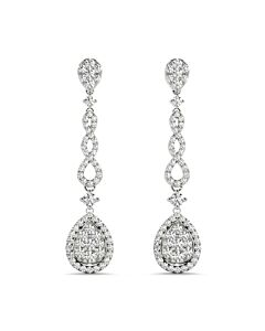 Tresorra 18K White Gold Pear Halo Cluster Diamond Dangle Earrings
