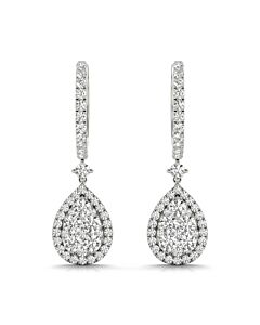 Tresorra 18K White Gold Pear Halo Cluster Diamond Drop Earrings
