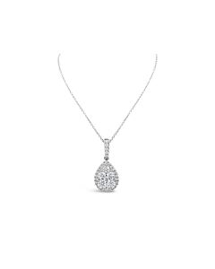 Tresorra 18K White Gold Pear Halo Cluster Diamond Pendant Necklace