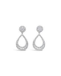 Tresorra 18K White Gold Pear Open Halo Diamond Drop Earrings