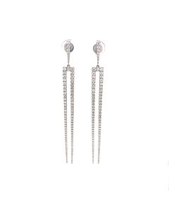 Tresorra 18K White Gold Pitchfork Long Diamond Dangle Earrings