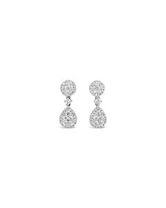Tresorra 18K White Gold Round and Pear Halo Diamond Drop Earrings