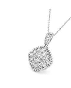 Tresorra 18K White Gold Round Bazel Halo Cluster Diamond Pendant Necklace